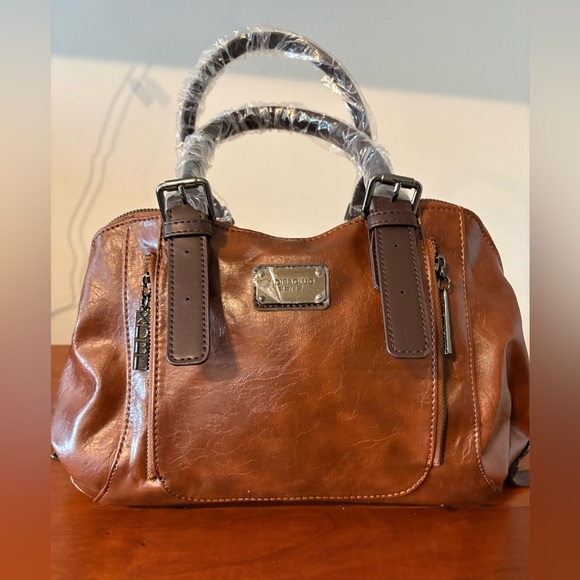 XIDIBAOLU Brown Vegan Leather Satchel Crossbody NWOT - Picture 2 of 11